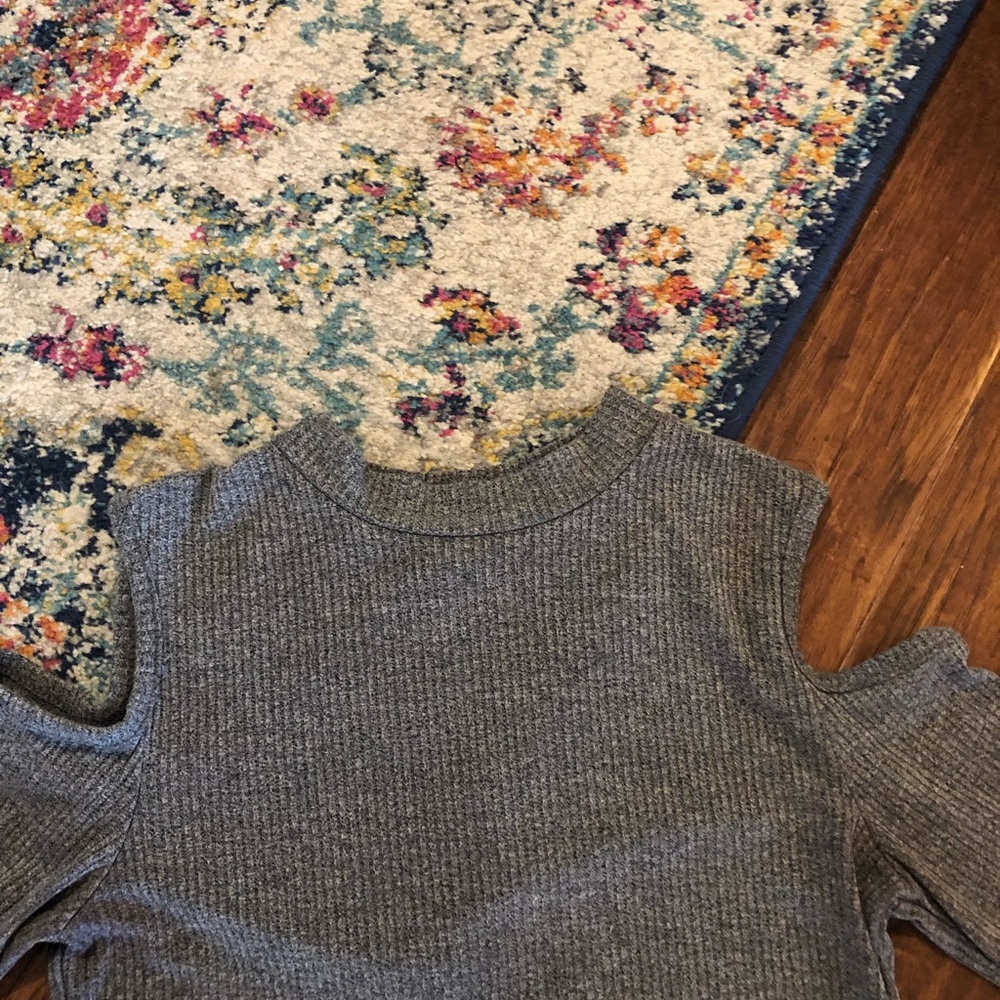 Grey Ribbed Cold Shoulder Top - Picture 2 of 2